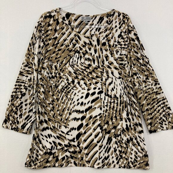 JM Collection size XL Black Tan Abstract Stretch Knit 3/4 Sleeve Blouse Office - Picture 1 of 9